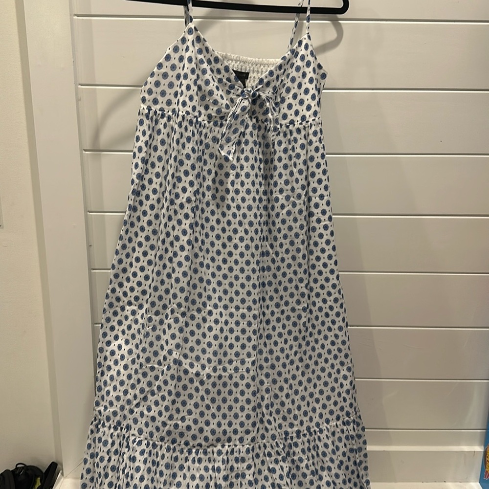 J. Crew White and Blue Polka Dot Dress